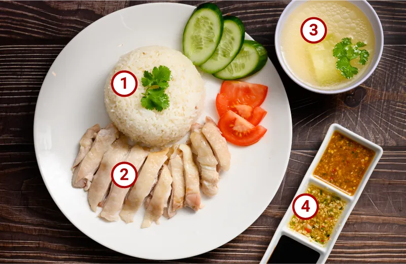 スープを添えたシンガポールのチキンライス